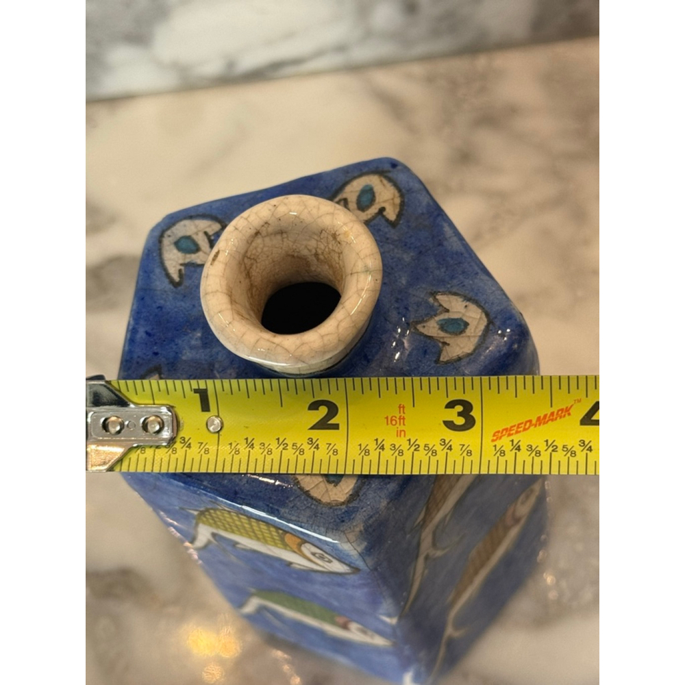 Persian Islamic Style Studio Pottery Vase Blue Fish Motif Folk Art Ceramic - Picture 10 of 10
